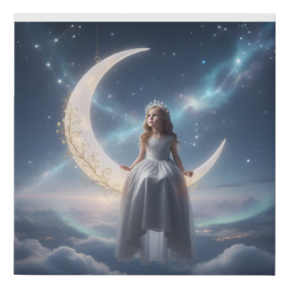 Moonlight Dreams, Little Princess on the Crescent Faux Canvas Print