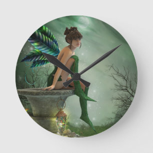 Moonlight Fairy Round Clock