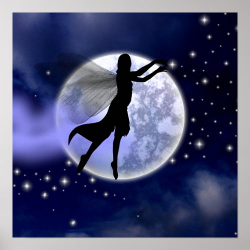 Moonlight Fairy Silhouette Poster