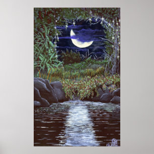 Moonlight Falls Acrylic Painting Art Print