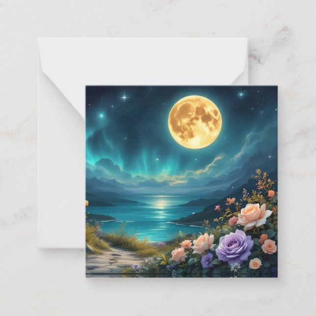 Moonlight floral ocean Bay Note Card (Front)