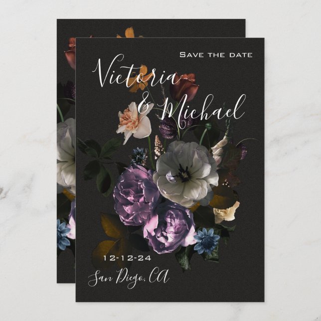 Moonlight Floral Save the Date Wedding Invitation (Front/Back)