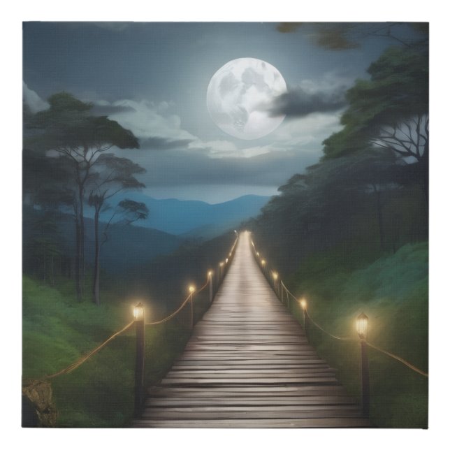 Moonlight Forest Path  Faux Canvas Print (Front)
