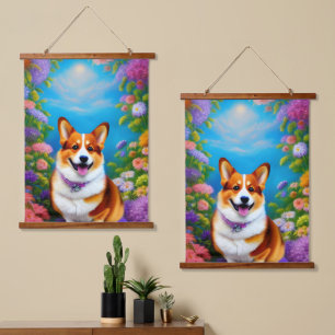 Moonlight Garden Corgi Dog Hanging Tapestry