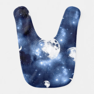 Moonlight Glow Moon Phases in Sky Clouds Baby Bib