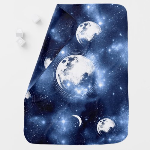 Moonlight Glow  Moon Phases in Sky Clouds Baby Blanket