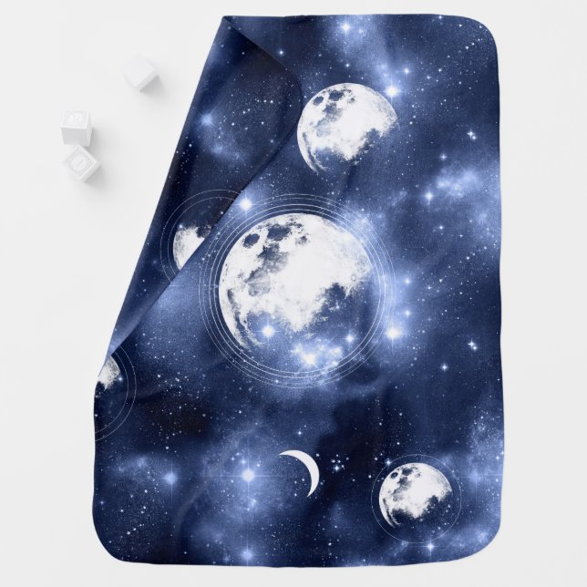 Moonlight Glow | Moon Phases in Sky Clouds Baby Blanket (In Situ)