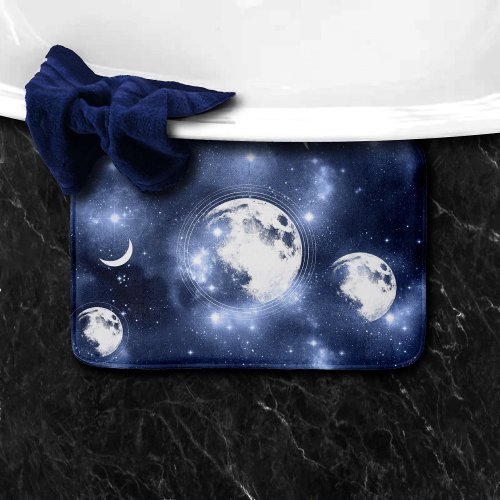 Moonlight Glow  Moon Phases in Sky Clouds Bath Mat