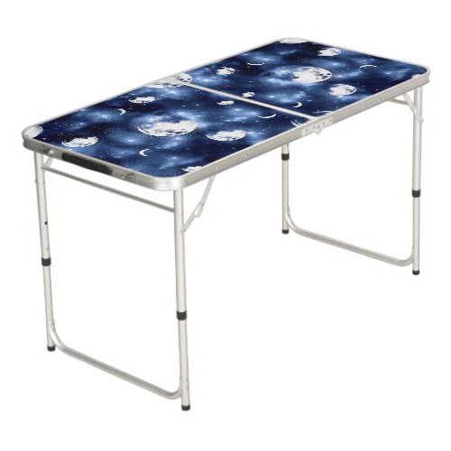 Moonlight Glow  Moon Phases in Sky Clouds Beer Pong Table