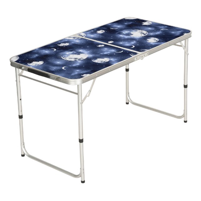 Moonlight Glow | Moon Phases in Sky Clouds Beer Pong Table (Angled)
