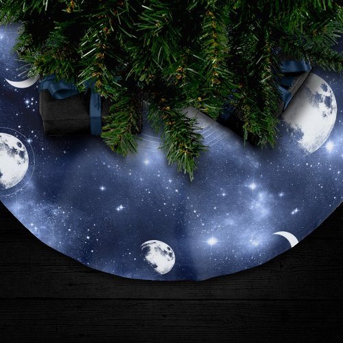 Moonlight Glow  Moon Phases in Sky Clouds Brushed Polyester Tree Skirt