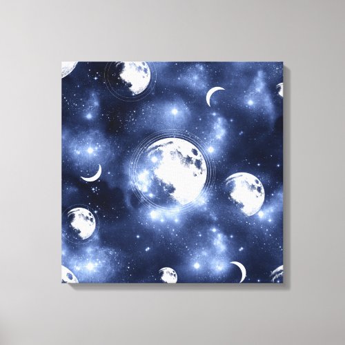 Moonlight Glow  Moon Phases in Sky Clouds Canvas Print