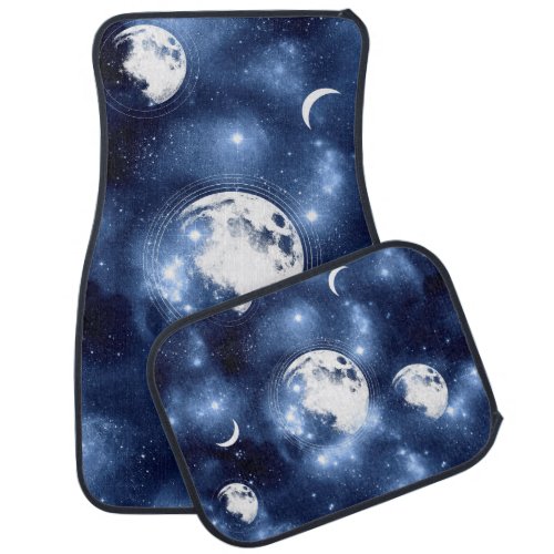 Moonlight Glow  Moon Phases in Sky Clouds Car Floor Mat