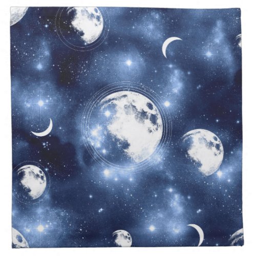Moonlight Glow  Moon Phases in Sky Clouds Cloth Napkin