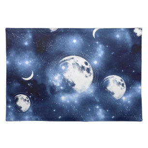Moonlight Glow   Moon Phases in Sky Clouds Cloth Placemat