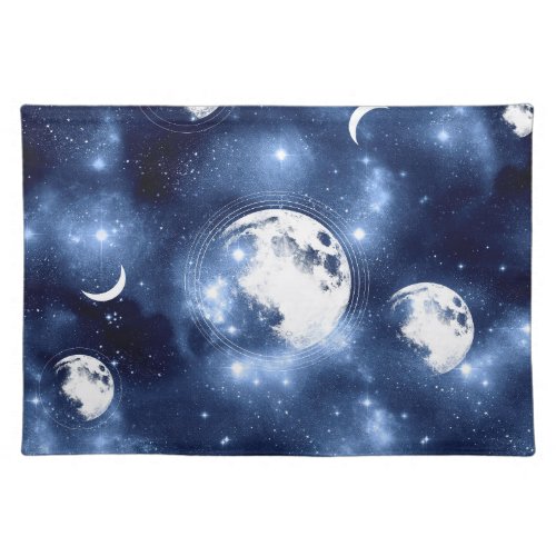 Moonlight Glow  Moon Phases in Sky Clouds Cloth Placemat