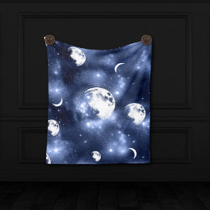 Moonlight Glow Moon Phases in Sky Clouds Fleece Blanket