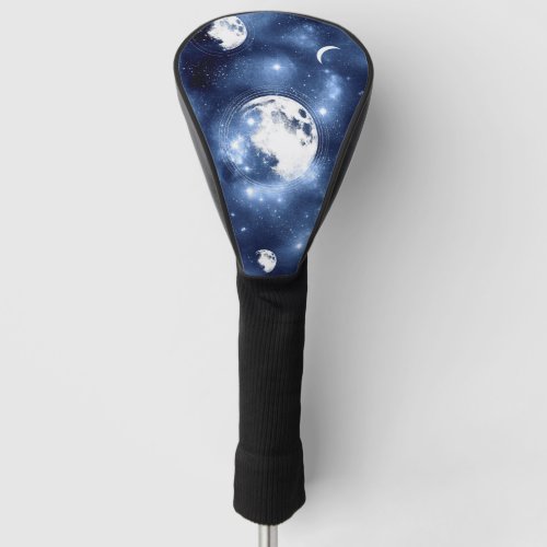 Moonlight Glow  Moon Phases in Sky Clouds Golf Head Cover