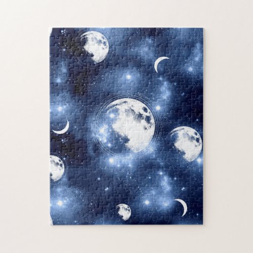 Moonlight Glow  Moon Phases in Sky Clouds Jigsaw Puzzle