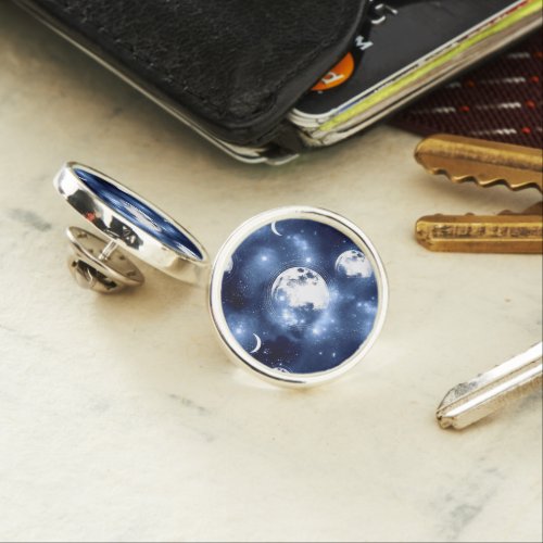 Moonlight Glow  Moon Phases in Sky Clouds Lapel Pin