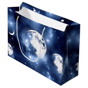 Moonlight Glow Moon Phases in Sky Clouds Large Gift Bag
