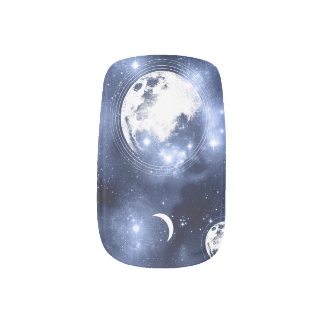 Moonlight Glow | Moon Phases in Sky Clouds Minx Nail Art (Right Thumb)