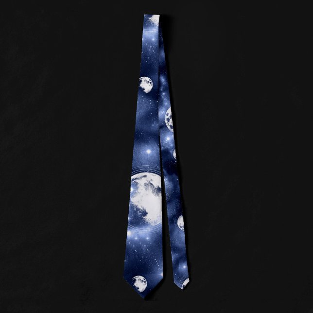 Moonlight Glow | Moon Phases in Sky Clouds Neck Tie (Creator Uploaded)