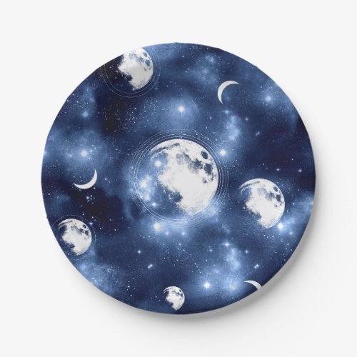 Moonlight Glow  Moon Phases in Sky Clouds Paper Plates