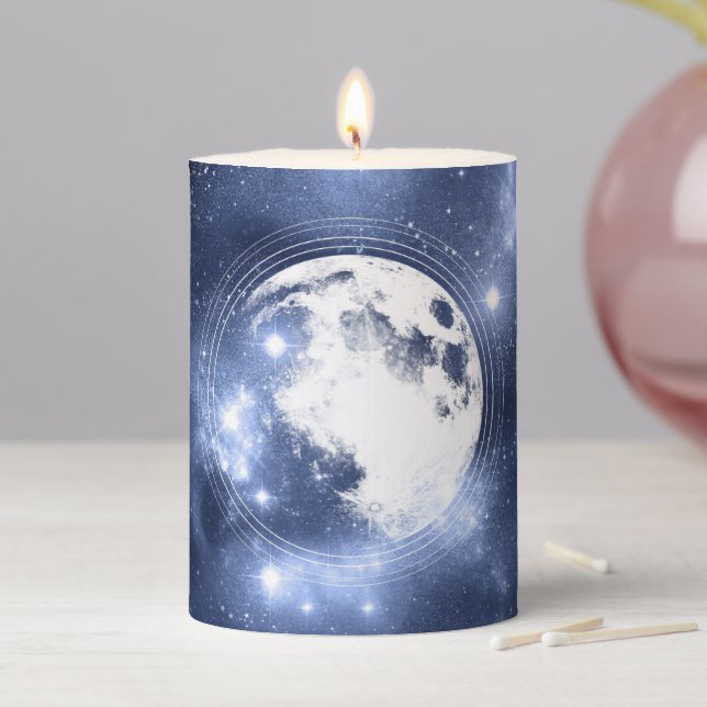 Moonlight Glow | Moon Phases in Sky Clouds Pillar Candle (In Situ)