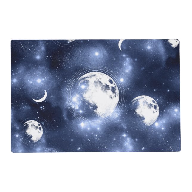 Moonlight Glow | Moon Phases in Sky Clouds Placemat (Front)