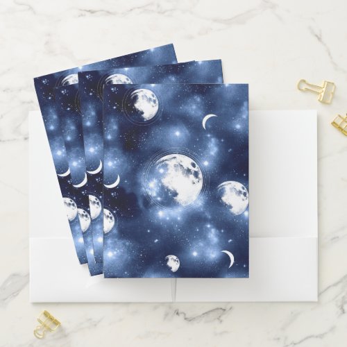 Moonlight Glow  Moon Phases in Sky Clouds Pocket Folder
