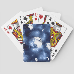 Moonlight Glow Moon Phases in Sky Clouds Poker Cards