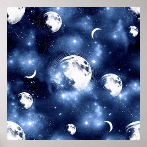 Moonlight Glow  Moon Phases in Sky Clouds Poster