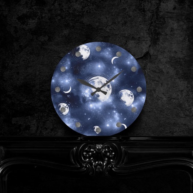Moonlight Glow | Moon Phases in Sky Clouds Round Clock (Creator Uploaded)
