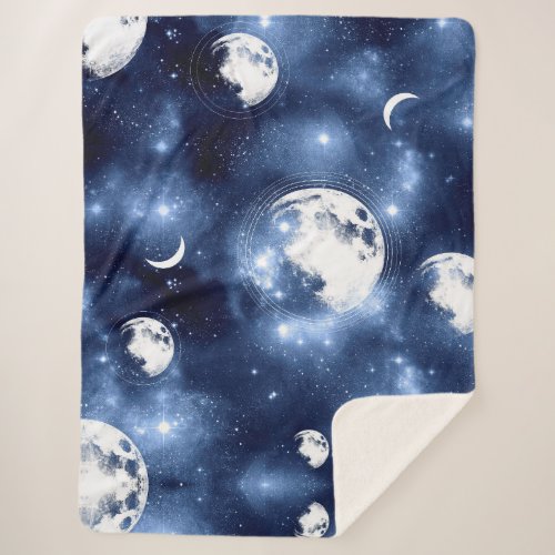 Moonlight Glow  Moon Phases in Sky Clouds Sherpa Blanket