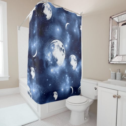 Moonlight Glow  Moon Phases in Sky Clouds Shower Curtain
