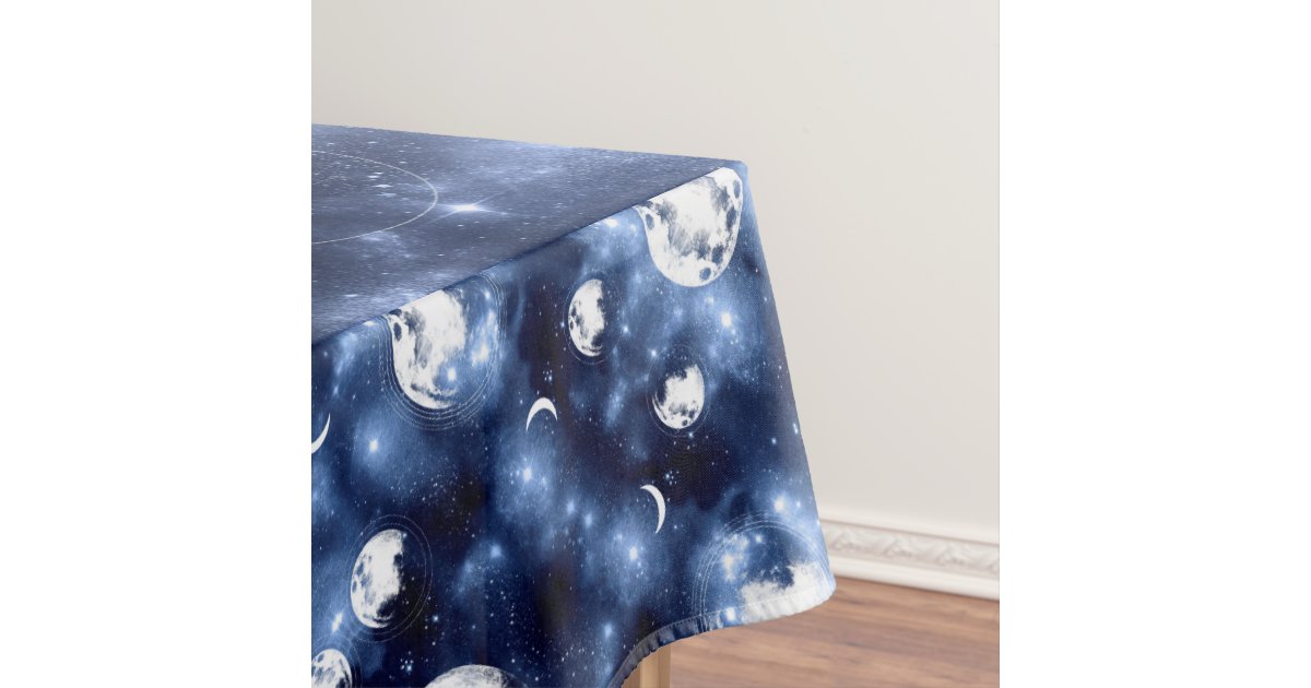 Moonlight Glow | Moon Phases in Sky Clouds Tablecloth | Zazzle