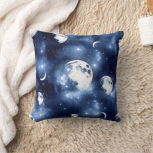 Moonlight Glow   Moon Phases in Sky Clouds Throw Pillow