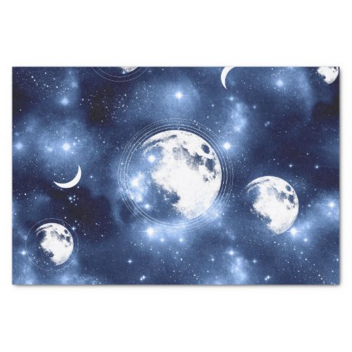 Moonlight Glow  Moon Phases in Sky Clouds Tissue Paper