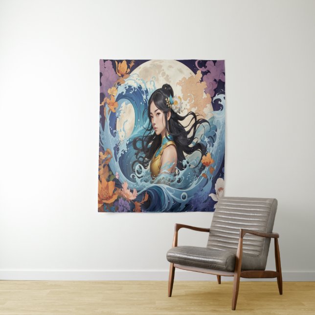 Moonlight Goddess – Ethereal Ocean Fantasy Art Pri Tapestry (In Situ)