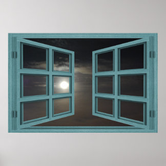 Moonlight Green Wood 6 Pane Open Window Poster