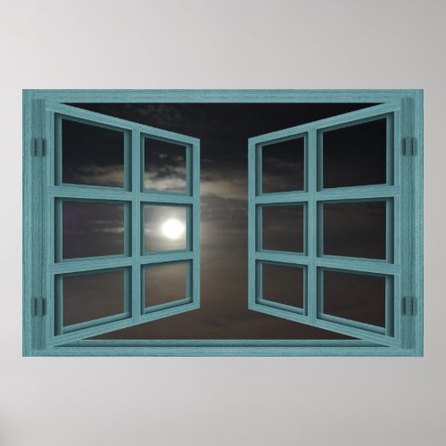 Moonlight Green Wood 6 Pane Open Window Poster