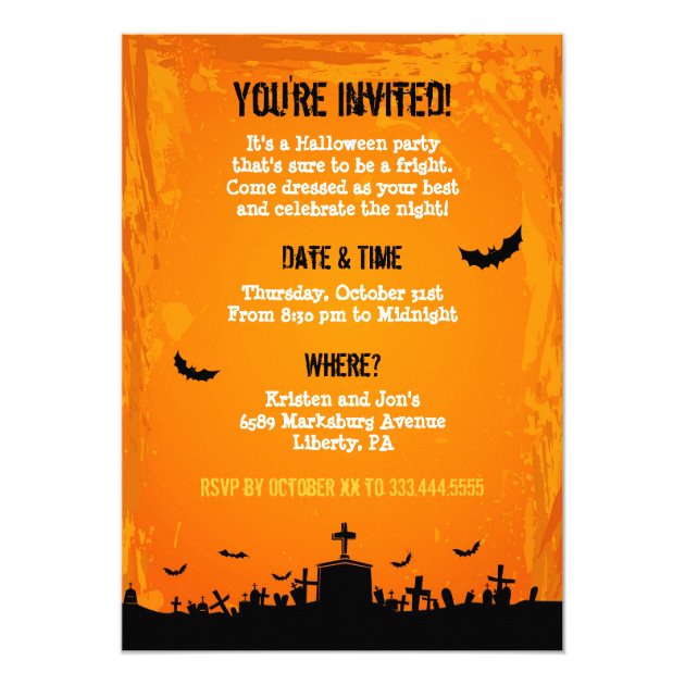 Moonlight Haunted House In Graveyard - Halloween Invitation