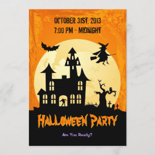 Moonlight Haunted House in Graveyard - Halloween Invitation