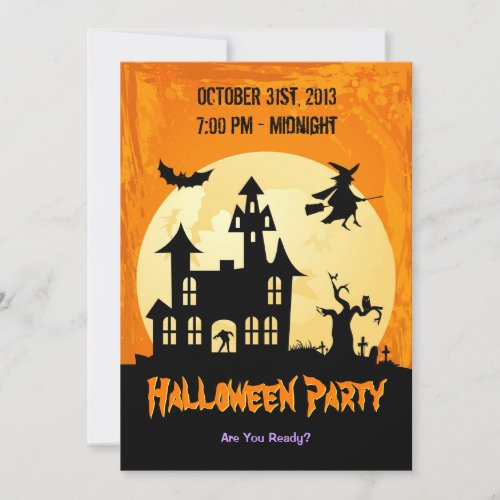 Moonlight Haunted House in Graveyard - Halloween Invitations