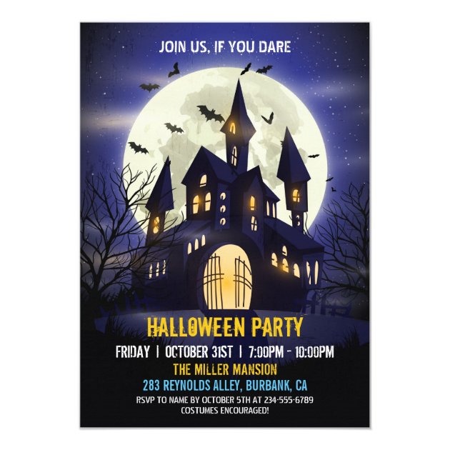 Moonlight Haunted House Spooky Halloween Party Invitation