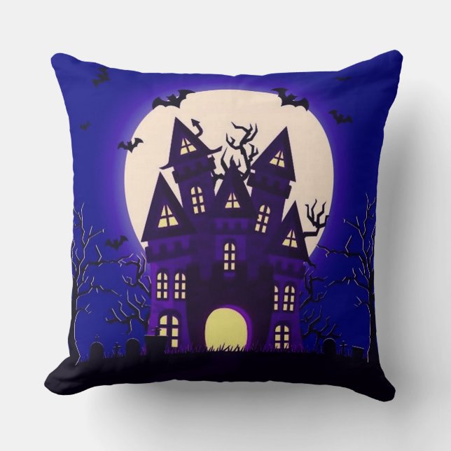 Moonlight Haunted Mansion Throw Pillow (Front)