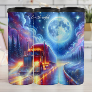 Moonlight Highway Semi Truck Journey Thermal Tumbler