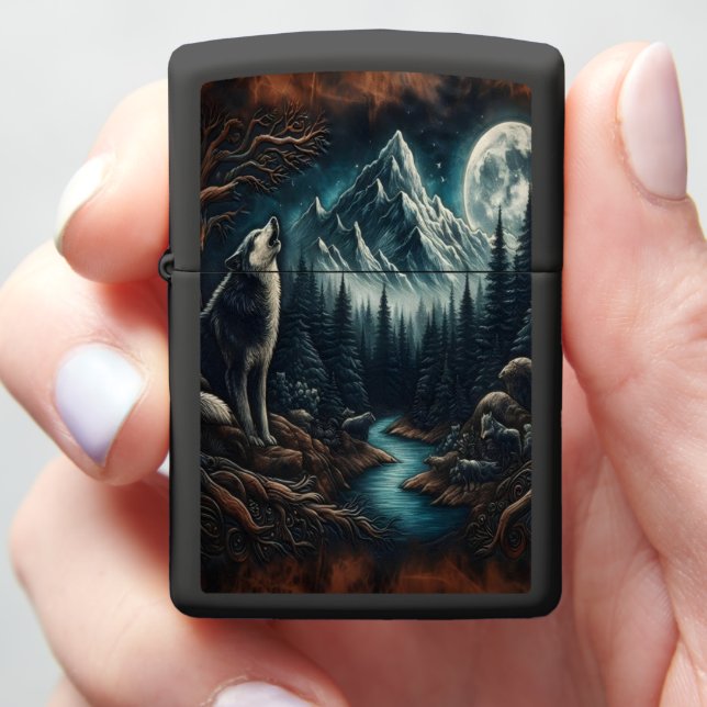 Moonlight Howl Zippo Lighter (In Hand)