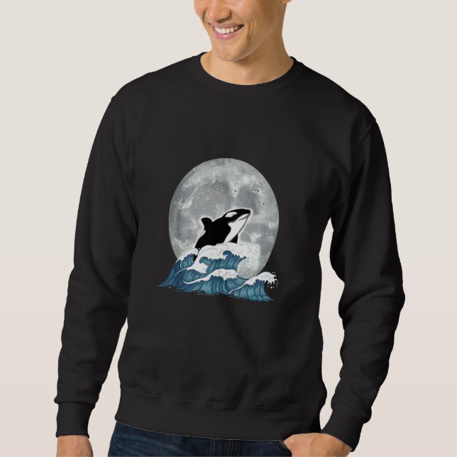 Moonlight Killer Whale Ocean Animal Waves Full Moo Sweatshirt (Front)